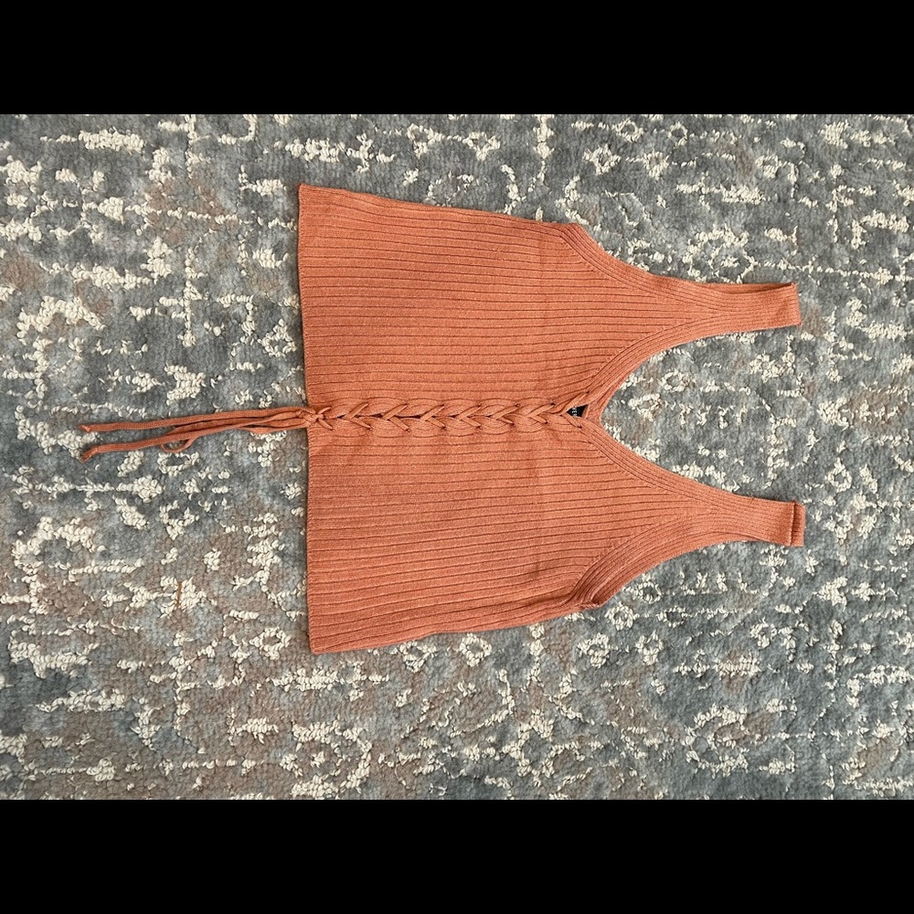 Crop soft woven coral top